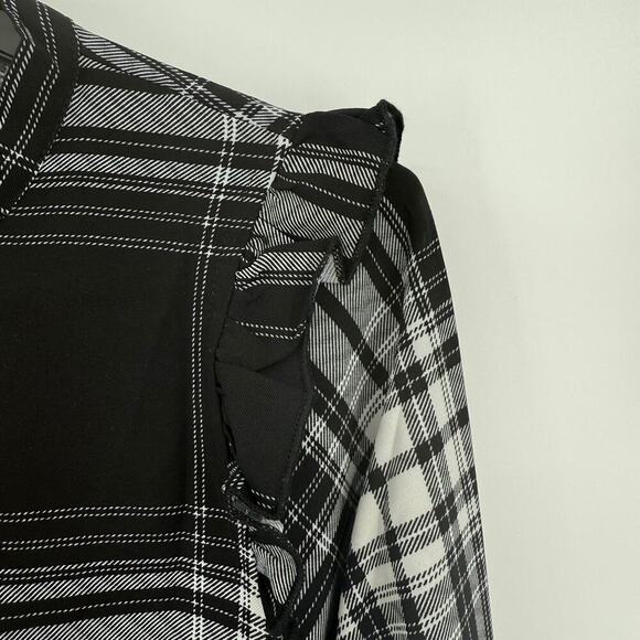 Bloomchic Plaid Tie Neck Lightweight Ruffle Sleeve Pullover Blouse Women Size 10 - Picture 4 of 9